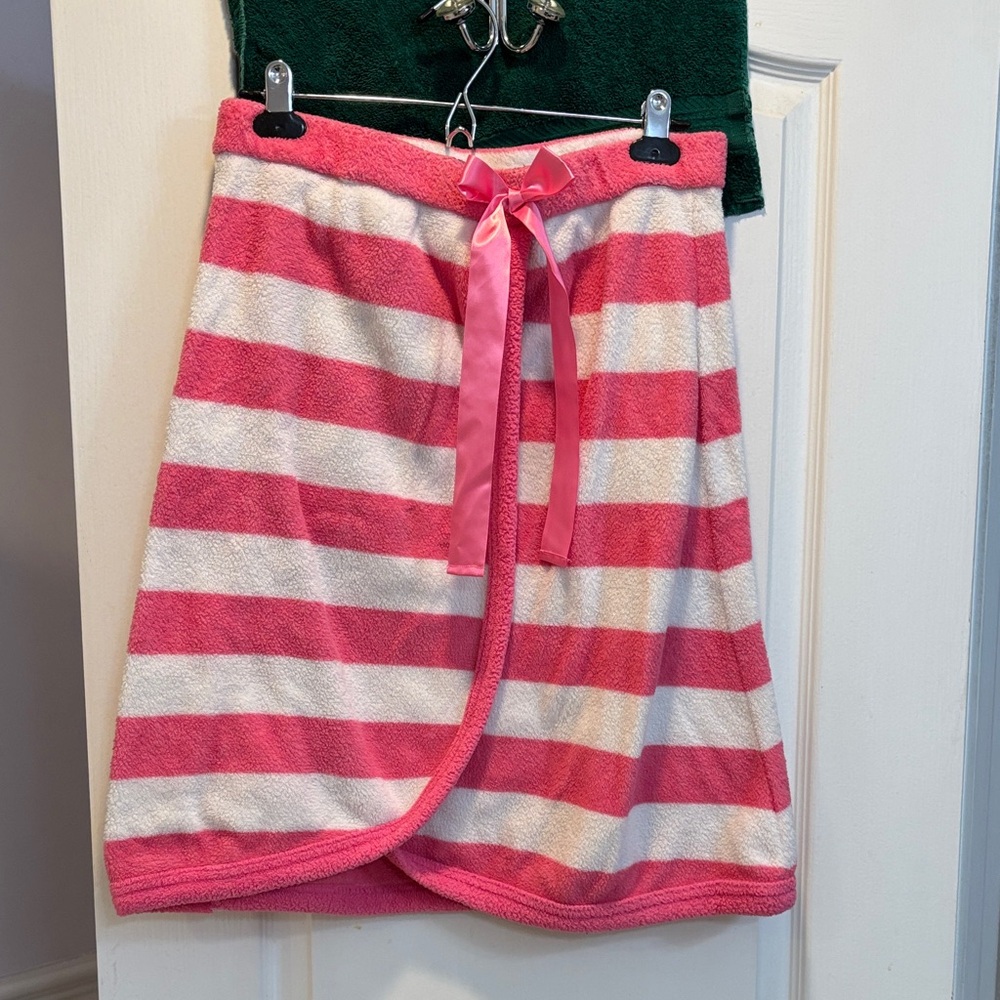 Pink and White Striped Women's Shower Robe